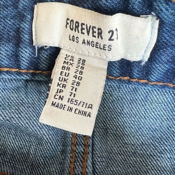 Forever 21 denim mini skirt button up fly distressed raw hem size 28 - Picture 9 of 12